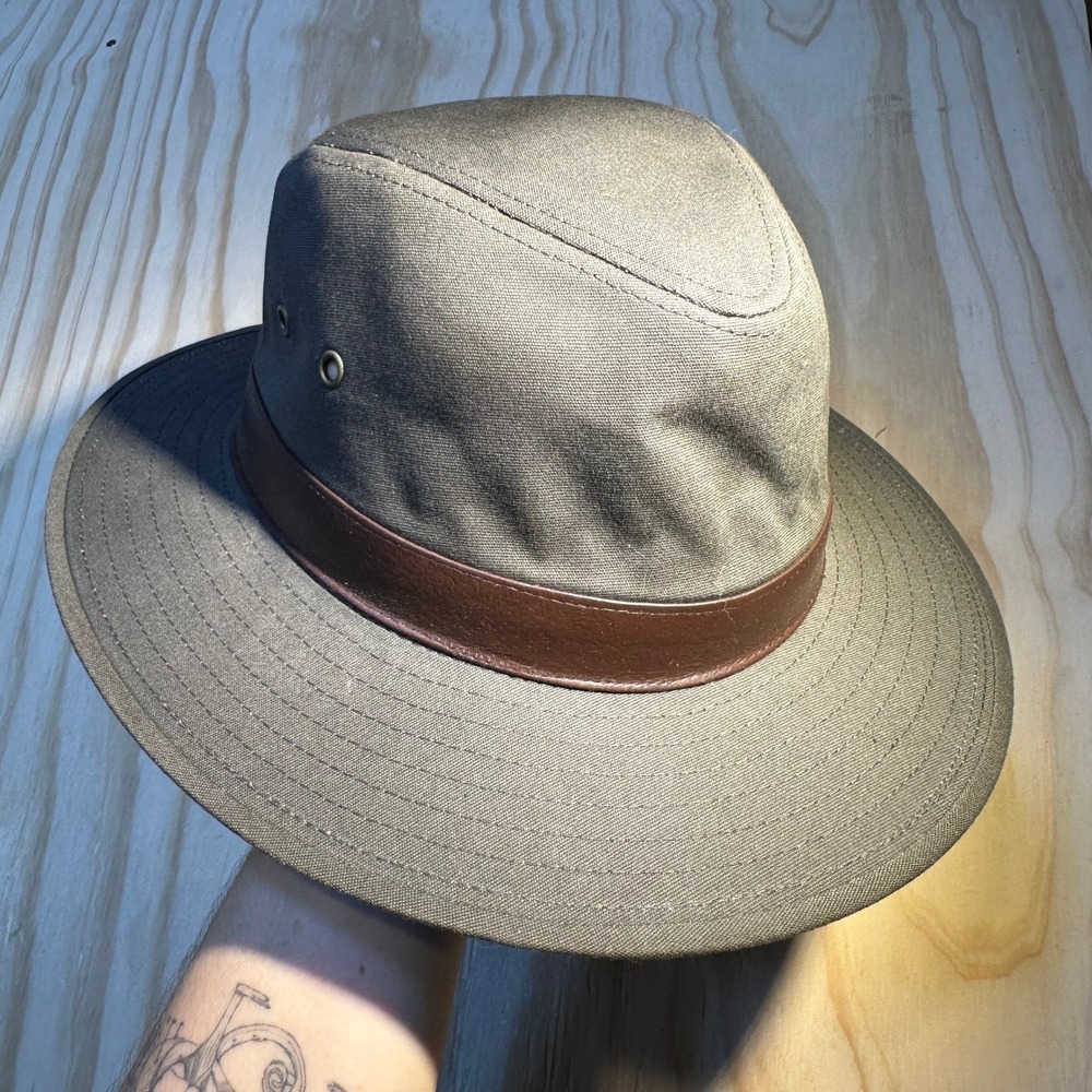 Henschel Hat Co Mens XL Olive Green Canvas Safari Fedora Hat Made in USA